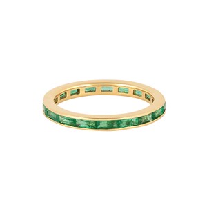 18k Gold Baguette Emerald Band, gift for her, May Birthstone Ring, Birthday gift,  Anniversary gift, Wedding Band ring, Dainty Stacking Ring