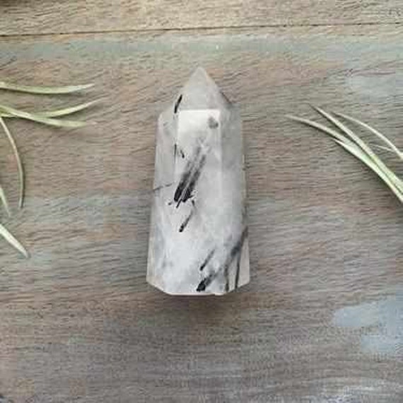 Genuine Black Tourmilated Rutilated Quartz Healing Crystal Point, Tower, Obelisk, Grounding, Protection, Root Chakra, Tourmaline,