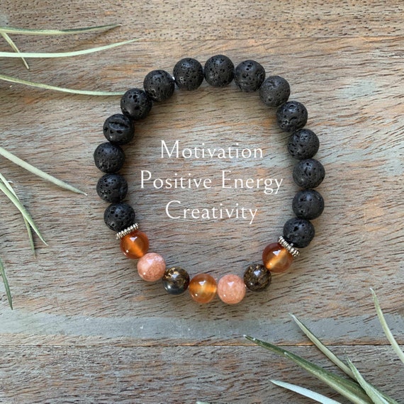 Genuine Sacral Chakra Aromatherapy Healing Crystal Gemstone Bracelet, Yoga Jewelry, Sunstone, Carnelian, Bronzite, Motivation, Creativity,