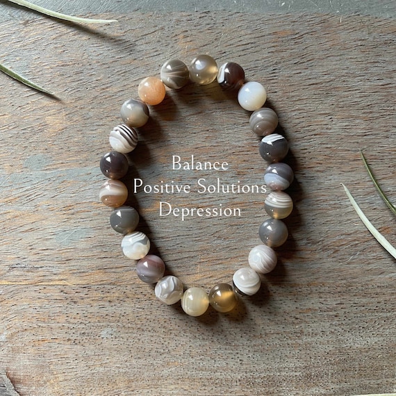 Genuine Botswana Agate Healing Crystal Gemstone Bracelet 8mm, , Positive Solutions, Balance, Calming, Handmade,