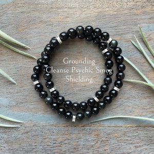 Genuine Healing Crystal Black Obsidian Double Wrap Gemstone Bracelet, protection, shielding, absorbs negative energy, cleanse psychic smog.