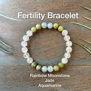 Fertility Genuine Crystal Gemstone Bracelet, Rainbow Moonstone, Jade, Aquamarine, Feminine Energy, Balance Hormones, Childbirth, Pregnancy,