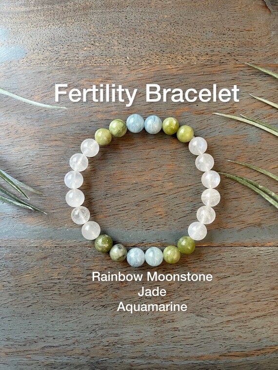 Fertility Genuine Crystal Gemstone Bracelet, Rainbow Moonstone, Jade, Aquamarine, Feminine Energy, Balance Hormones, Childbirth, Pregnancy,