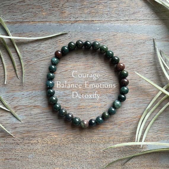 Bloodstone Healing Crystal Gemstone Bracelet 6mm, Yoga Jewelry, Detoxify, Purifies, Courage, Balance Emotions, Bravery, Heliotrope,