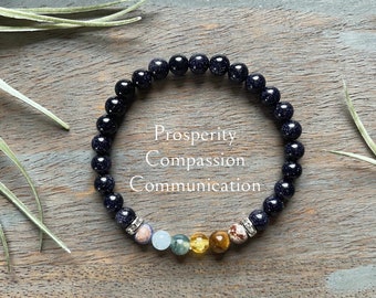 Genuine Gemini Zodiac Healing Crystal ,Astrology Gemstone Bracelet 6mm, Prosperity, compassion, citrine, tiger eye, moss agate,