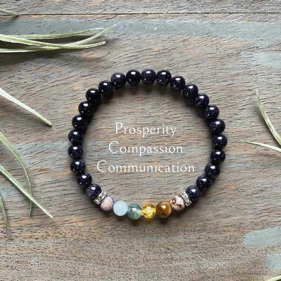 Healing Crystal Gemini Zodiac Gemstone Bracelet 6mm, Prosperity, compassion, communication.
