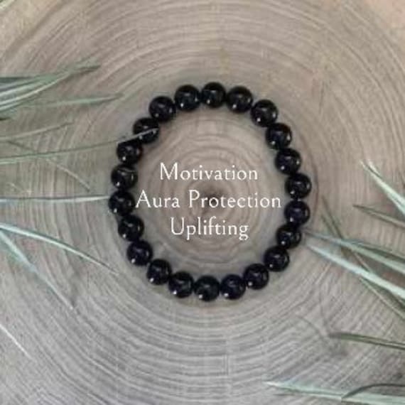 Genuine Black Agate Gemstone Healing Crystal Bracelet 8mm, Yoga Jewelry, Motivation, Uplifting, Aura Protection, Grounding, Positivity,