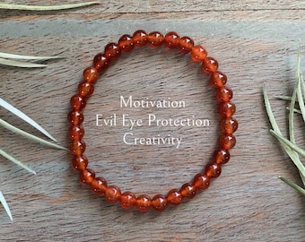 Genuine Carnelian Gemstone Bracelet: Sacral Chakra, Motivation, Evil Eye Protection