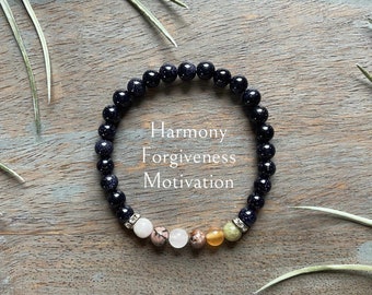 Genuine Taurus Zodiac Healing Crystal, Astrology Gemstone Bracelet 6mm, positive feelings, motivation, kunzite, carnelian, rose quartz,