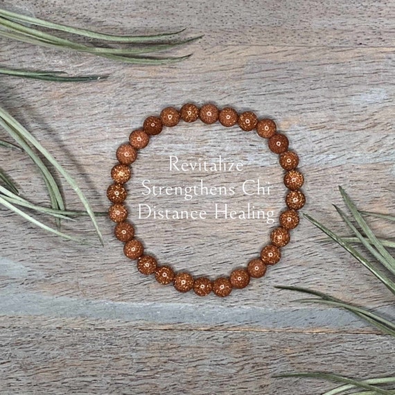 Genuine Goldstone Healing Crystal Gemstone Bracelet 6mm, Revitalize, Strengthens Chi, Distance Healing, Universal Life Force Energy,