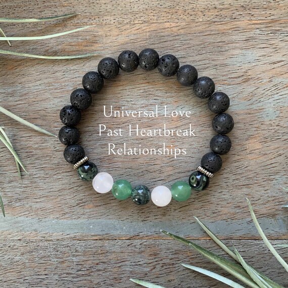 Genuine Heart Chakra Aromatherapy Healing Crystal Gemstone Bracelet, Kambaba Jasper, green aventurine, rose quartz, relationships, love,