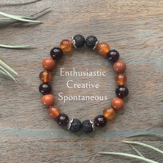 Genuine Leo, Aries, Sagittarius, Healing Crystal Fire Sign Gemstone Bracelet, carnelian, garnet, red jasper, creative, enthusiastic,