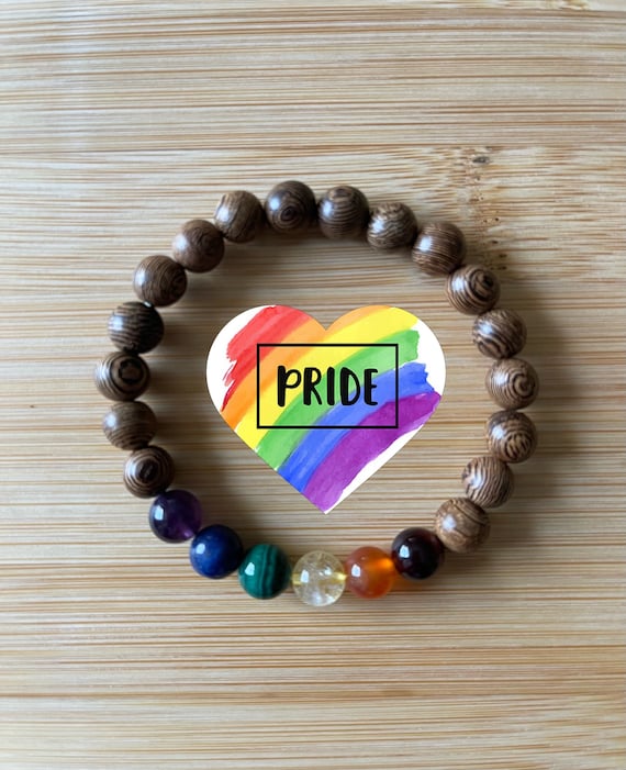 Genuine PRIDE LGBTQ Healing Crystal Gemstone Bracelet, Amethyst, Lapis Lazuli, Malachite, Citrine, Carnelian, Red Tiger Eye, Love is Love,