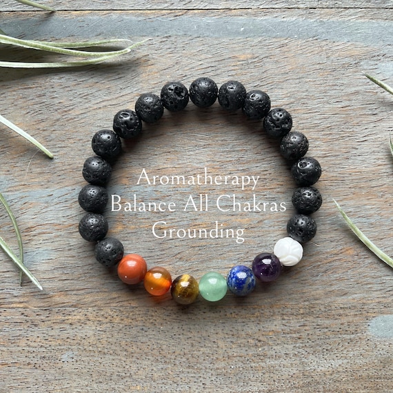 Genuine Chakra Gemstone Healing Crystal Bracelet Lava Stone, amethyst, lapis lazuli, green aventurine, tiger eye, carnelian, red jasper,