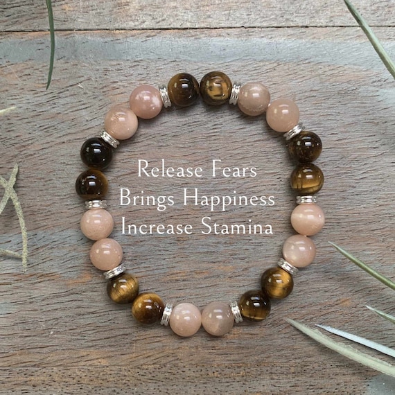 Sunstone and Tiger Eye Healing Crystal Gemstone Bracelet, Yoga Jewelry, release fears, protection, Yin and Yang, leadership, grounding,