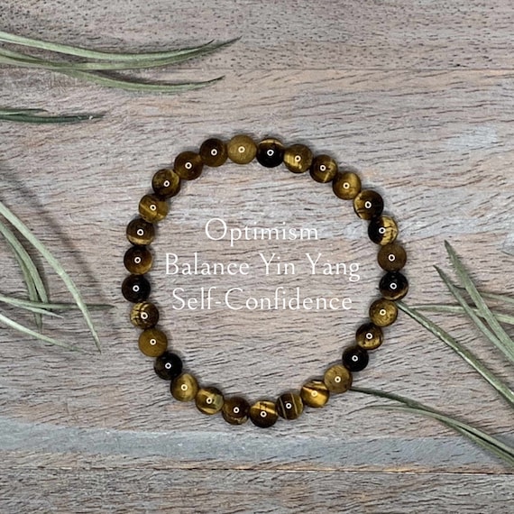 Genuine Tiger Eye Healing Crystal Gemstone Bracelet 6mm, Balance, Optimism, Self-Confidence, Solar Plexus,