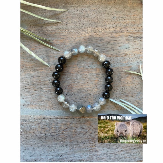 Genuine Wombat Healing Crystal Endangered Species Healing Crystal Gemstone Bracelet, shielding, protection, deflecting negativity.