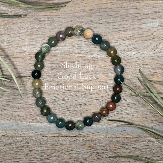 Genuine Indian Agate Healing Crystal Gemstone Bracelet 6mm, aura protection, good luck, emotional security, strength,