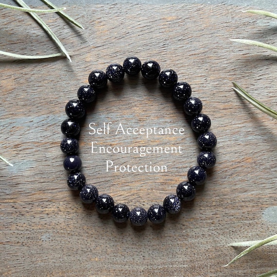 Genuine Blue Goldstone Healing Crystal Gemstone Bracelet 8mm, Yoga Jewelry, A Stone for Empaths, Protection, Encouragement, Self-Confidence,