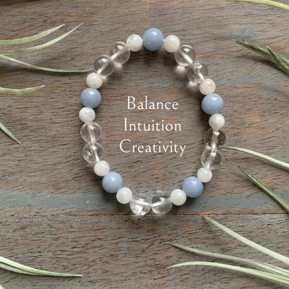 Cancer - Moon Astrology Healing Crystal Gemstone Bracelet Zodiac, Balance Emotions, Creativity, Intuition, Soothes Insecurities, Handmade,