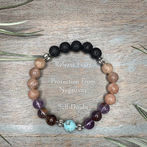 Genuine Sunstone, Super Seven, Turquoise Healing Crystal Gemstone Bracelet, Aromatherapy, Release Fears, Self-Doubt, Negativity Protection,