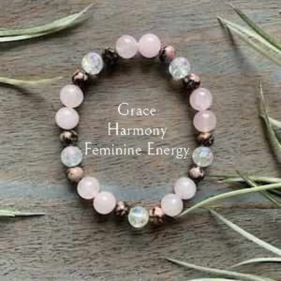 Genuine Libra, Taurus - Venus Astrology Healing Crystal Gemstone Bracelet, Grace, Harmony, Feminine Energy, Rose Quartz, Rhodonite, Aura