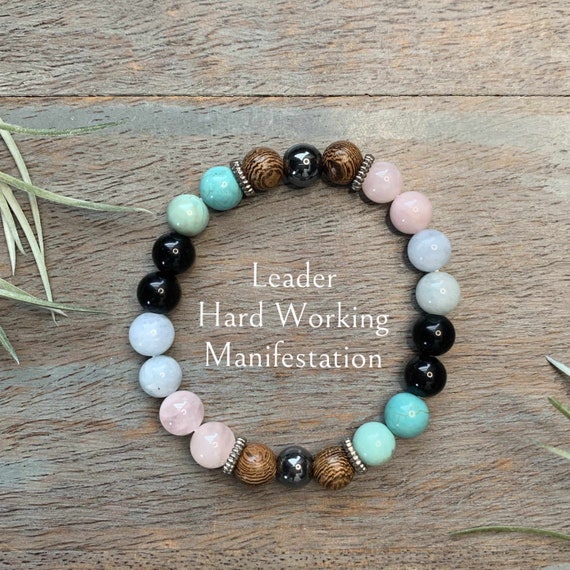 Genuine Aquamarine, Beryl, Obsidian, Turquoise Gemstone Bracelet Healing Crystal Life Path #1, manifestation, hard-working, motivation,