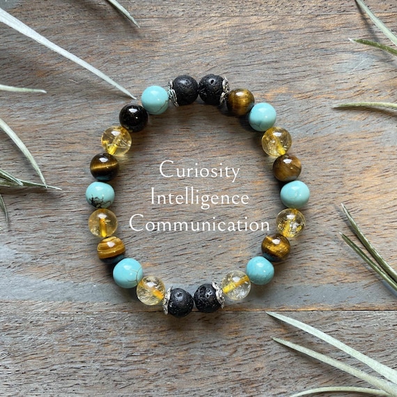 Genuine Gemini, Libra, Aquarius, Healing Crystal Air Sign Astrology, Gemstone Aromatherapy Bracelet, Curiosity, Intelligence, Communication,