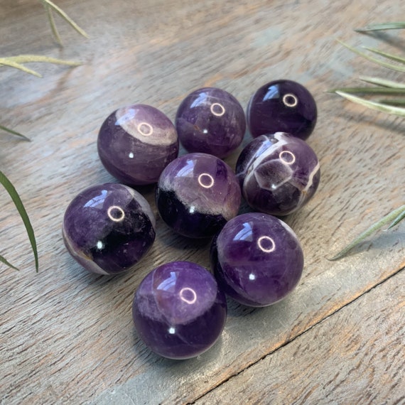 Genuine Chevron Amethyst Healing Crystal Sphere, Mini Pocket Stone, Meditation,  Relief, Protection Stone, Third Eye, Intuition, Calming,