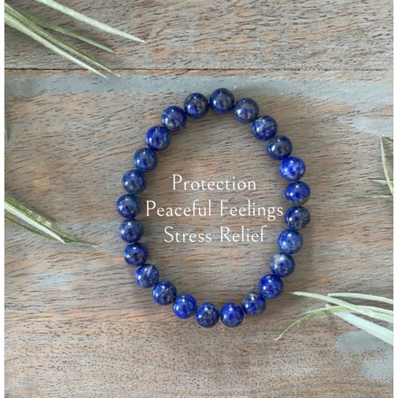 Genuine Lapis Lazuli Healing Crystal Gemstone Bracelet, 8mm, Peace, Harmony,  Relief, Anger, Handmade, Throat Chakra, Protection