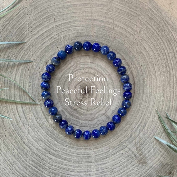 Genuine Lapis Lazuli Gemstone Bracelet Healing Crystal, 6mm, Peace, Harmony,  Relief, Let Go of Anger, Protection, throat chakra,