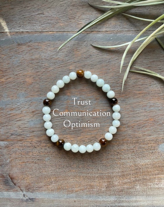 Genuine Amazonite and Tiger Eye Healing Crystal Gemstone Bracelet, 6mm, emotional issues, communication, , trust, hope,