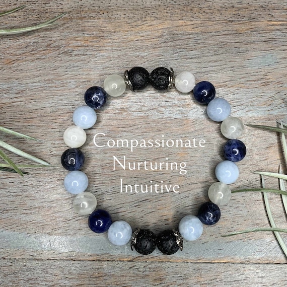 Genuine Pisces, Cancer, Scorpio, Healing Crystal Water Sign Gemstone Aromatherapy Bracelet, compassion, intuition, nurturing,