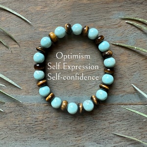 Genuine Turquoise and Tiger Eye Healing Crystal Gemstone Bracelet, grounding, optimism, self-confidence, self expression, release fears,
