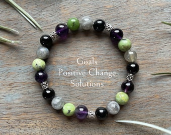 Genuine Labradorite, Amethyst, Chrysoprase, Obsidian - Paravati Goddess Healing Crystal, Gemstone Bracelet, goals, positive change,