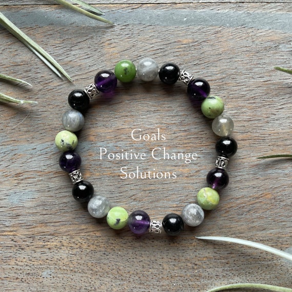 Genuine Labradorite, Amethyst, Chrysoprase, Obsidian - Paravati Goddess Healing Crystal, Gemstone Bracelet, goals, positive change,