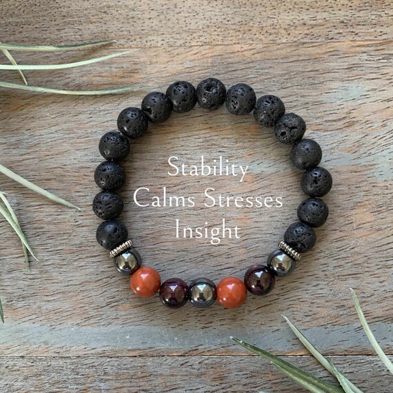 Genuine Root Chakra Aromatherapy Healing Crystal Gemstone Bracelet, Hematite, Red Garnet, Red Jasper, stability, insight, calming,