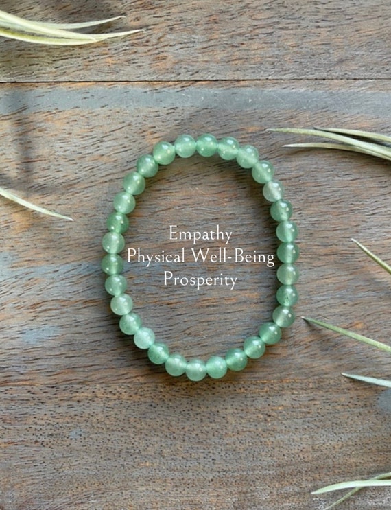 Genuine Green Aventurine Healing Crystal Gemstone Bracelet 6mm, Compassion, Empathy, Physical Well-being, Prosperity, Heart Chakra,