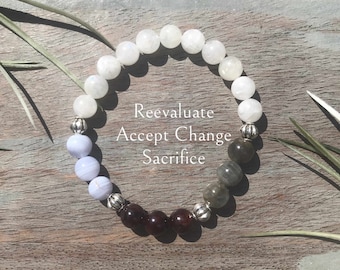 Rainbow Moonstone Bracelet For Change Healing Crystals Protection Bracelet Labradorite Garnet Blue Lace Agate Lunar Phase Crystal Bracelet