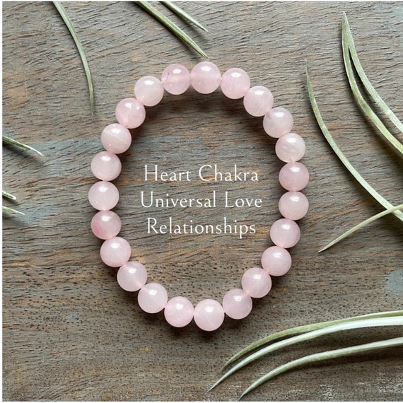 Genuine Rose Quartz Healing Crystal Gemstone Bracelet, 8mm, self love, relationships, heart chakra, universal love, handmade,