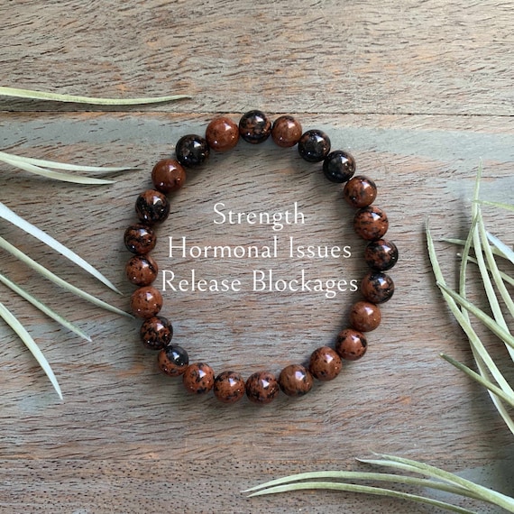 Genuine Mahogany Obsidian Healing Crystal Gemstone Bracelet 8mm, strength, aura protection, grounding, personal growth, handmade,