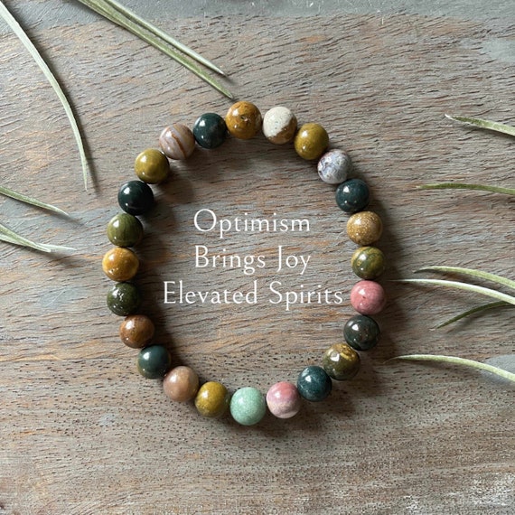 Genuine Ocean Jasper Healing Crystal Gemstone Bracelet 8 mm, optimism, brings joyful feelings, elevated spirits, confidence, handmade,