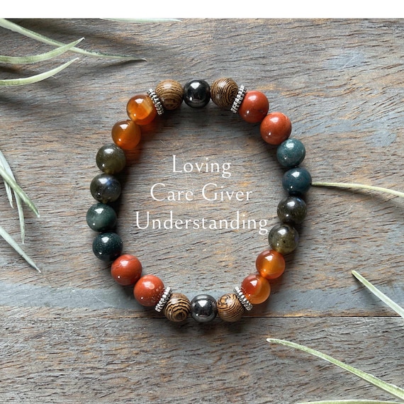 Genuine Labradorite, Carnelian, Red Jasper, Bloodstone Gemstone Bracelet Healing Crystal Life Path #6 Traits - Loving, Understanding,