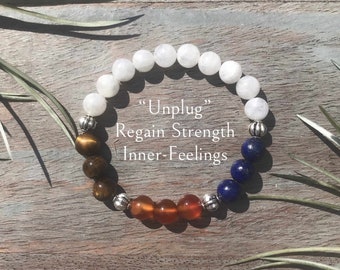 Rainbow Moonstone Bracelet For Strength Healing Crystals Protection Bracelet Lapis Carnelian Tiger Eye Lunar Phase Crystal Bracelet