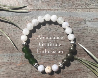 Rainbow Moonstone Bracelet For Abundance Healing Crystals Protection Bracelet Jade Agate Pyrite Lunar Phase Gratitude Crystal Bracelet