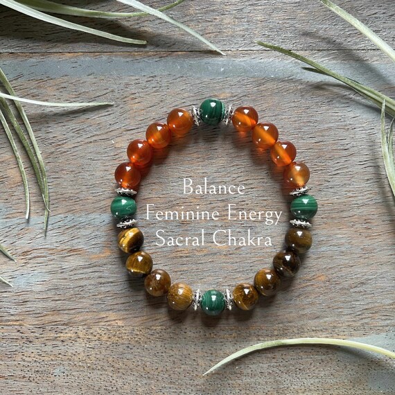 Genuine Isis Egyptian Goddess Bracelet Healing Crystals for Balance, Malachite, Tiger Eye, Carnelian, Feminine Energy, Sacral Chakra,