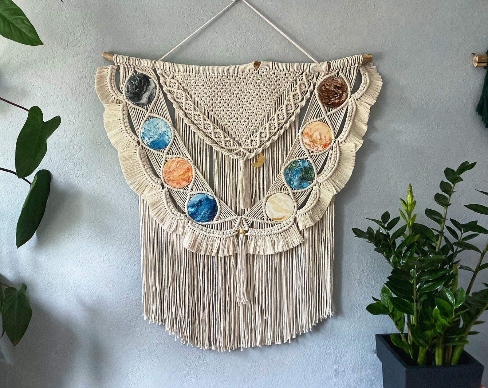 Makramee Wandbehang mit Sonnensystem boho großer Wandteppich | Etsy
