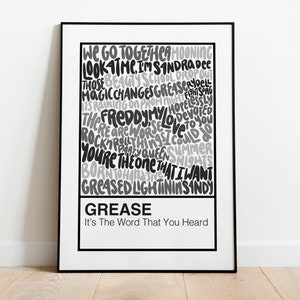 Grease Broadway Musical Handlettered Color Swatch Art Print Poster