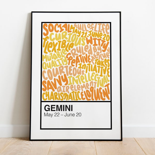 Gemini Color Swatch Print | Zodiac Art Poster Postcard | Birthday Christmas Gift