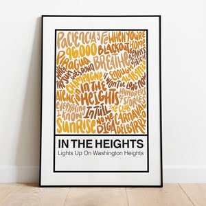 In The Heights, affiche de reproduction artistique de l&#39;échantillon de couleur avec inscription pour comédie musicale Broadway